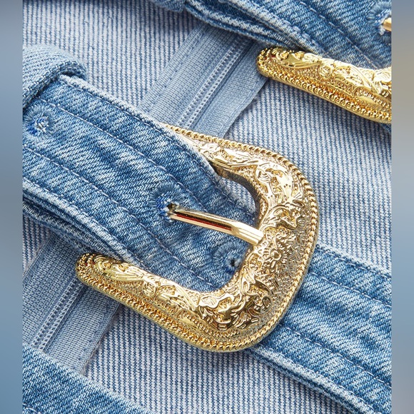 Commense Blue Denim Halter Dress with Buckle Accents - Picture 2 of 6